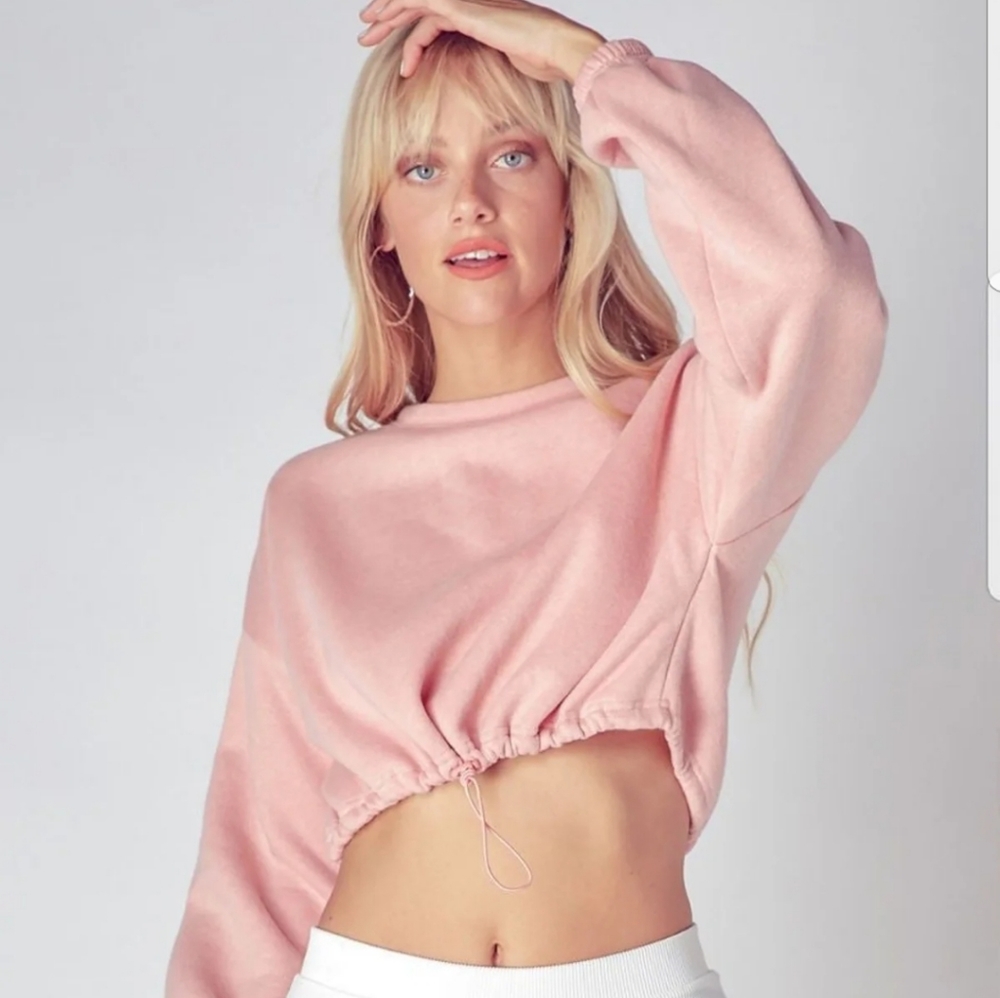 Adjustable Cinched Waist Crop Sweatshirt - Picture 2 of 11
